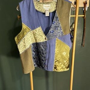 Patchwork Vest in Blue and Olive